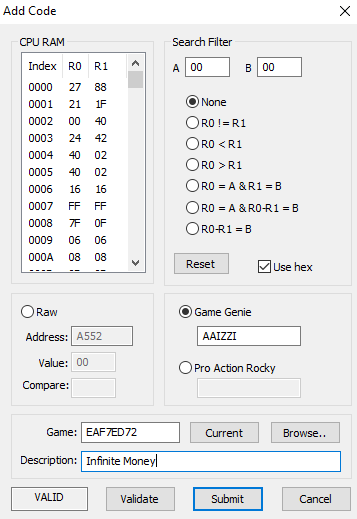 Nestopia Game Genie Code